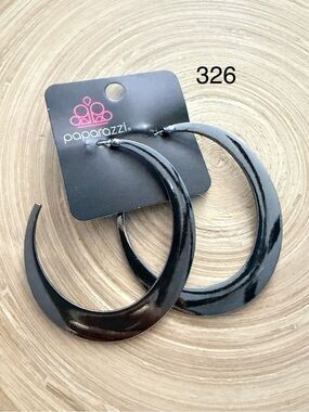 Paparazzi Glossy Black Crescent Hoop Earrings